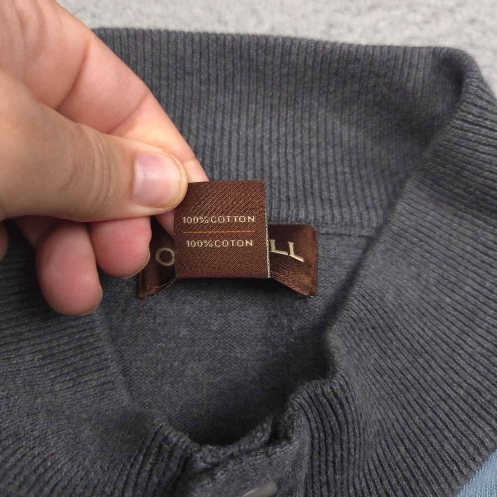 Oak Hill Sweater Men 3XL 100% Cotton Argyle Henley Pullover Gray Blue Big Tall - Picture 4 of 12